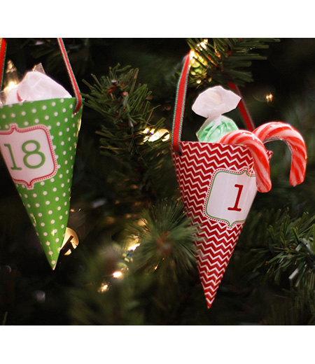 Classic Holiday Christmas Printable Advent Calendar Treat Cones - Instant Download